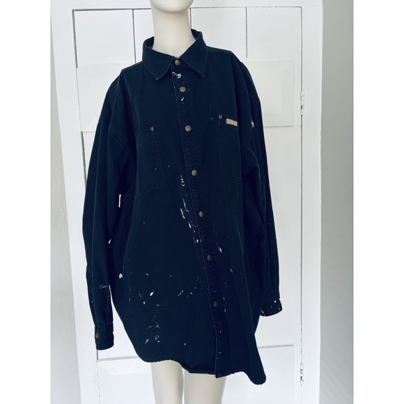 Carhartt Other - Carhartt S296 BLK Canvas Flannel Lined Snap Shirt Jacket‎ Black  2XL Distressed